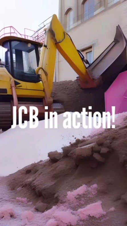 In winter, JCB is working. The mini excavator can only nervously watch the process!